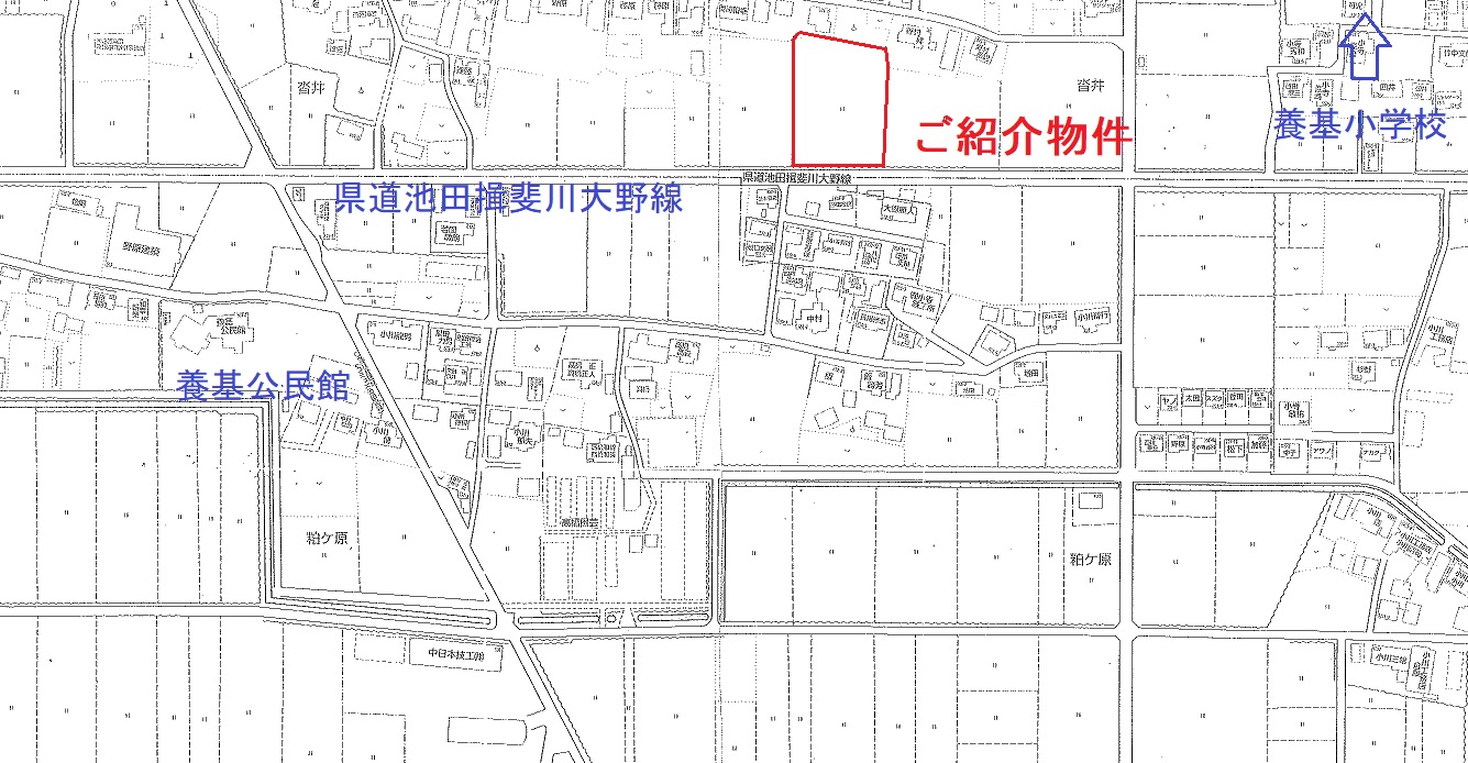 池田町沓井 （農振除外地　１種農地　田）  　県道 沿い７８１坪　配送センター、トラック置き場可能